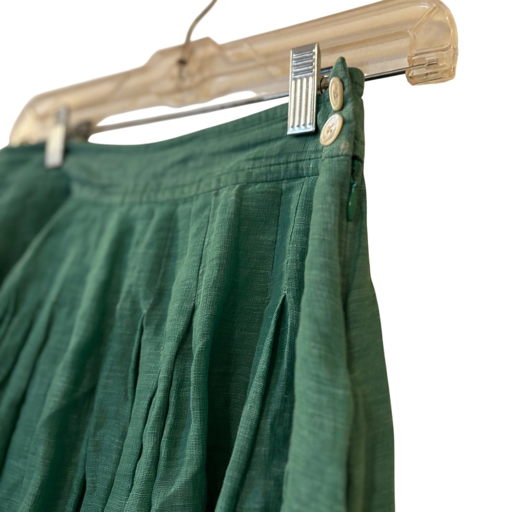 Banana Republic Women's Midi Skirt 0P Green Pleated Linen Silk Petite - Picture 2 of 3